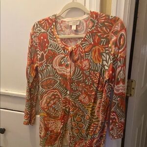 LOFT Women's Floral Cardigan - Red and Gray